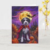 Carte Halloween Bernedoodle Chien Citrouille peur (Fleur jaune)
