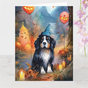 Carte Halloween Bernese Mountain avec citrouilles épouva
