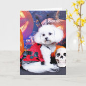Carte Halloween - Bichon Frise - Mia (Fleur jaune)