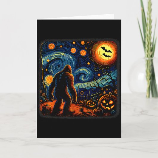 Carte Halloween Bigfoot Starry Night Van Gogh Sasquatch (Devant)