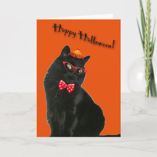 Carte Halloween Black Cat Happy (Devant)