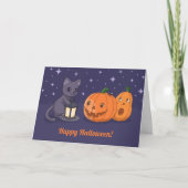 Carte Halloween Black Cat Pumpkins Lantern Purple (Devant)