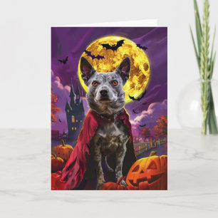 Carte Halloween Blue Heeler Chien Citrouilles Épouvantab