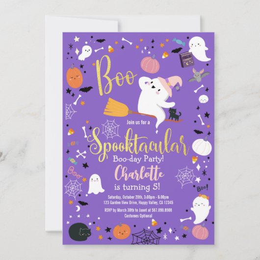 Carte Halloween Boo Little Ghost Girl Anniversaire (Devant)