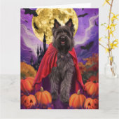 Carte Halloween Bouviers des Flandres Vampire Citrouille (Fleur jaune)