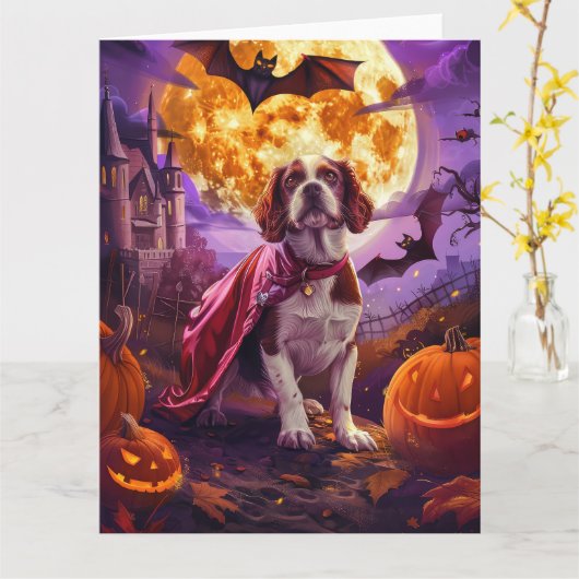 Carte Halloween Brittany Spaniel Vampire Citrouilles Eff (Fleur jaune)
