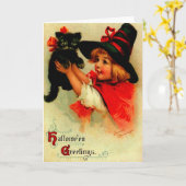 Carte Halloween Brundage Girl avec Casquette noir et cha (Fleur jaune)