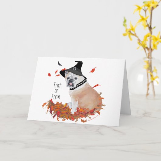 Carte Halloween Bulldog anglais (Fleur jaune)
