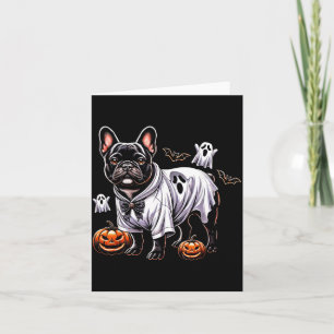 Carte Halloween Bulldog Noir Fantôme Citrouilles Chauves