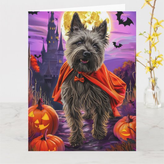 Carte Halloween Cane Corso Vampire Citrouilles Épouvanta (Fleur jaune)