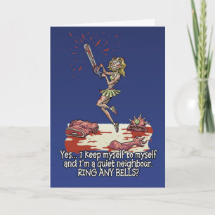 Carte Halloween card Humour fun chainsaw woman