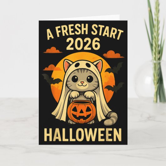 Carte Halloween Cat Ghost Graphic - Fresh Start 2026  (Devant)