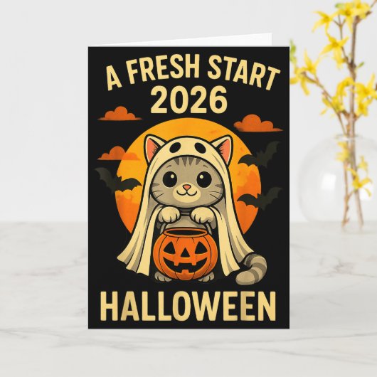 Carte Halloween Cat Ghost Graphic - Fresh Start 2026  (Fleur jaune)