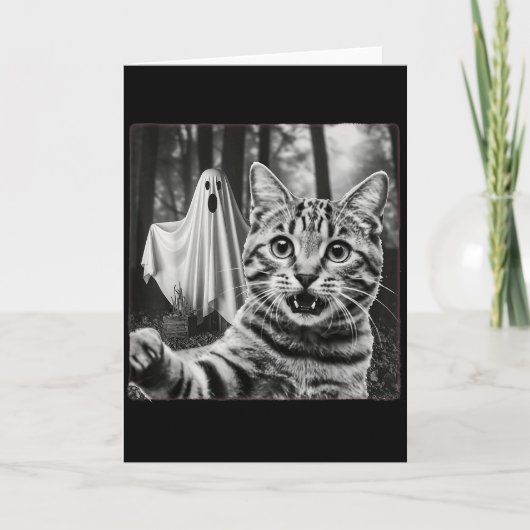 Carte Halloween Cat Selfie With Soky Ghost  (Devant)