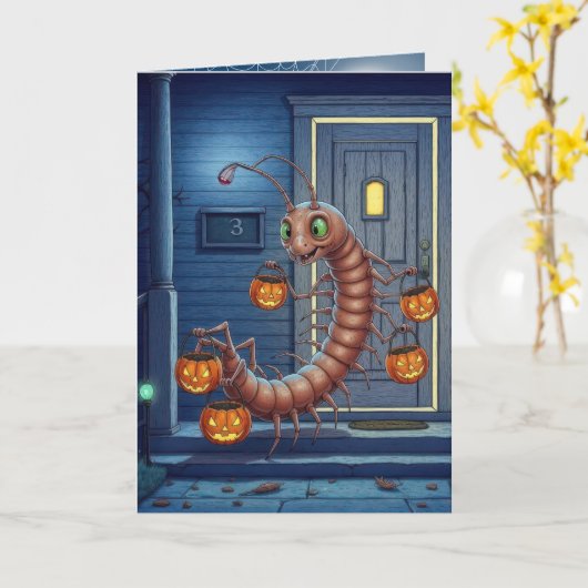 Carte Halloween Centipede Trick or Treating (Fleur jaune)