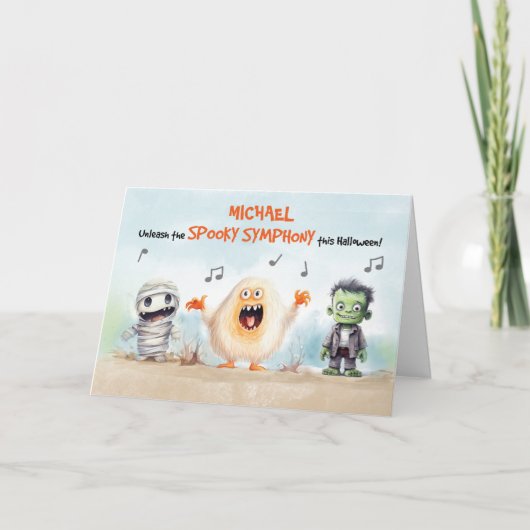 Carte Halloween chanter des monstres de musique (Devant)