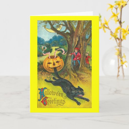 Carte Halloween Chat À La Peur (Fleur jaune)