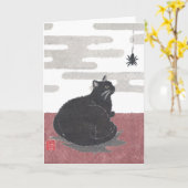 Carte Halloween, Chat, Araignée (Fleur jaune)