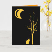 Carte Halloween chat, arbre et lune (Fleur jaune)