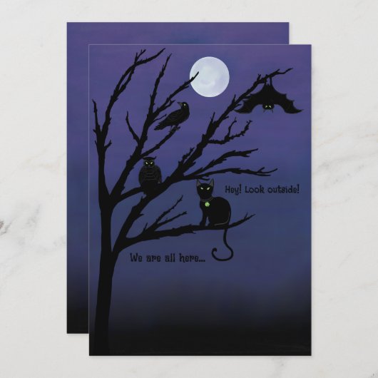 Carte Halloween chat-corbeau-hibou-chauve-souris-n (Devant / Derrière)