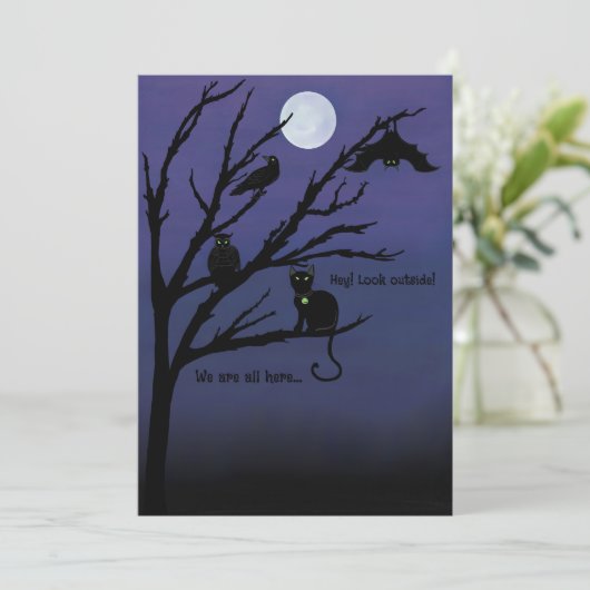 Carte Halloween chat-corbeau-hibou-chauve-souris-n (Debout devant)