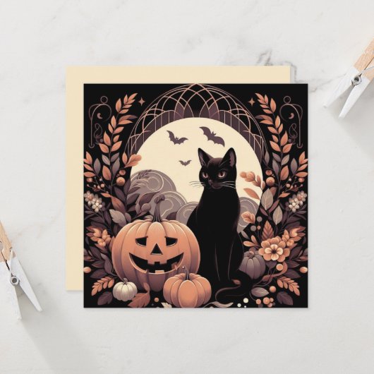 Carte Halloween Chat et Jack-o'lanterne Éffrayant (Devant/Arrière en situation)
