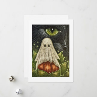 Carte Halloween Chat Noir avec Fantôme Plat