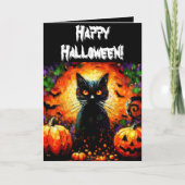 Carte Halloween Chat noir et Jack-O Lanterns Personnalis (Devant)