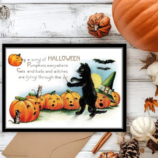 Carte Halloween Chat Noir Fantaisiste Vintage & So