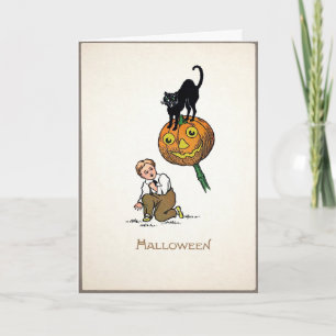 Carte Halloween Chat Noir Vintage