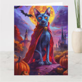 Carte Halloween Chat Oriental Bleu Vampire Citrouilles É (Devant)