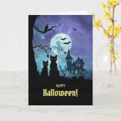 Carte Halloween Chats Noirs Chouette Chauve Chauve Chauv (Fleur jaune)