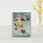 Carte Halloween Chats noirs et Fantômes Citrouilles Vint (Fleur jaune)