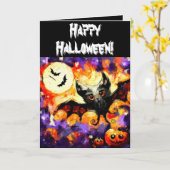 Carte Halloween chauve-souris et Jack-O-lanternes Person (Fleur jaune)