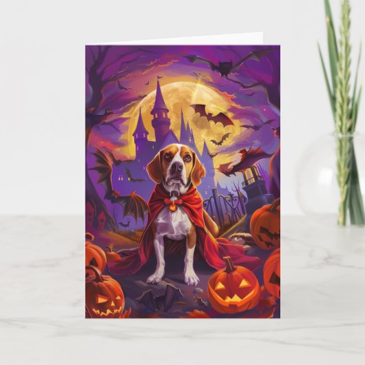 Carte Halloween Chien Beagle Citrouille peur (Devant)