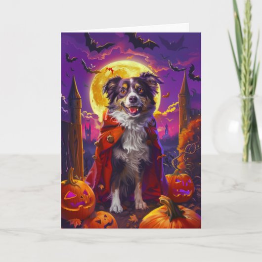 Carte Halloween Chien Berger Australien Citrouille peur (Devant)