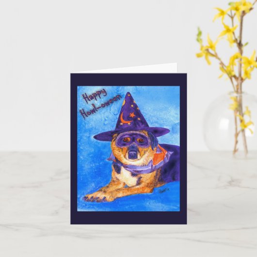 Carte Halloween - Chien sorcier (Fleur jaune)