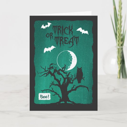 Carte Halloween Chouette Crochée Arbre Chouette Lune Cha (Devant)