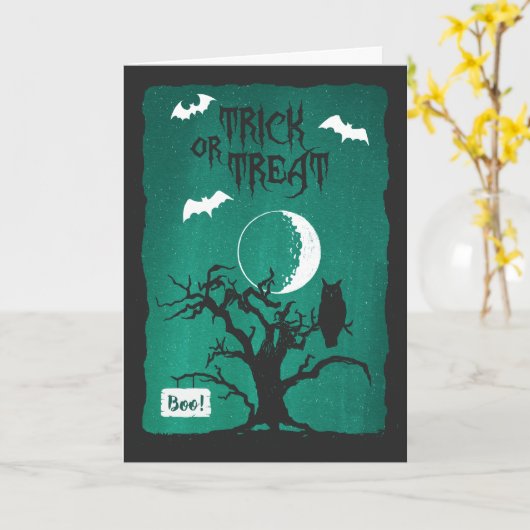 Carte Halloween Chouette Crochée Arbre Chouette Lune Cha (Fleur jaune)