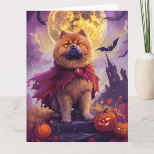 Carte Halloween Chow Chow Vampire Citrouilles effroi (Devant)