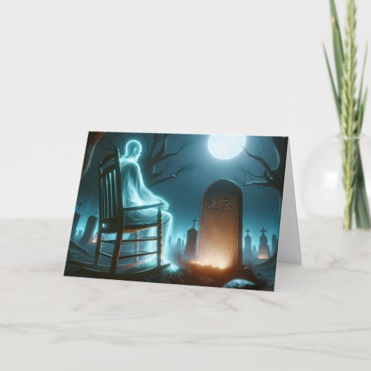 Carte Halloween cimetière avec l'homme fantôme (Devant)