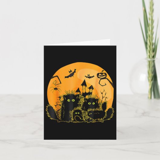 Carte Halloween Citrouille Chat Noir Lune (Devant)