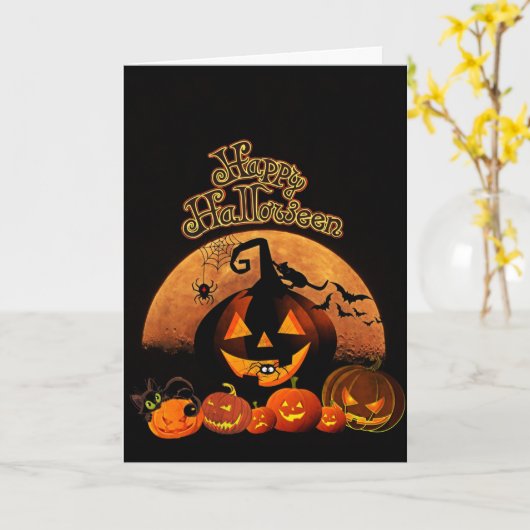 Carte Halloween Citrouille éffrayant (Fleur jaune)