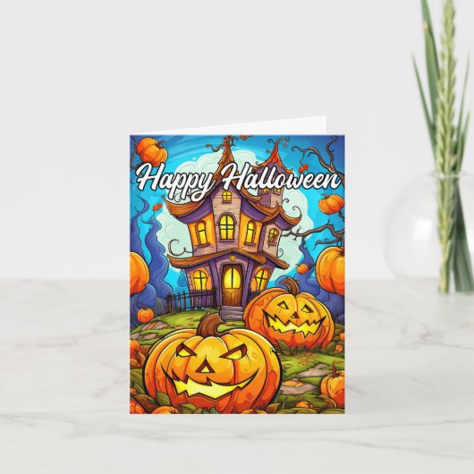 Carte Halloween Citrouille et Maison hantée (Devant)