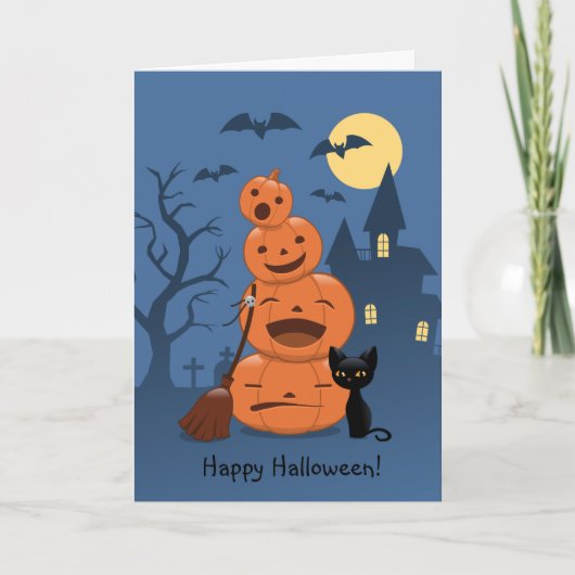 Carte Halloween Citrouilles et chat noir (Devant)