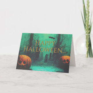 Carte Halloween Citrouilles et cimetières effrayants