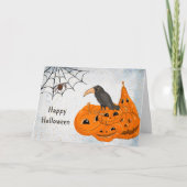 Carte Halloween Citrouilles orange Crow Spider Web (Devant)
