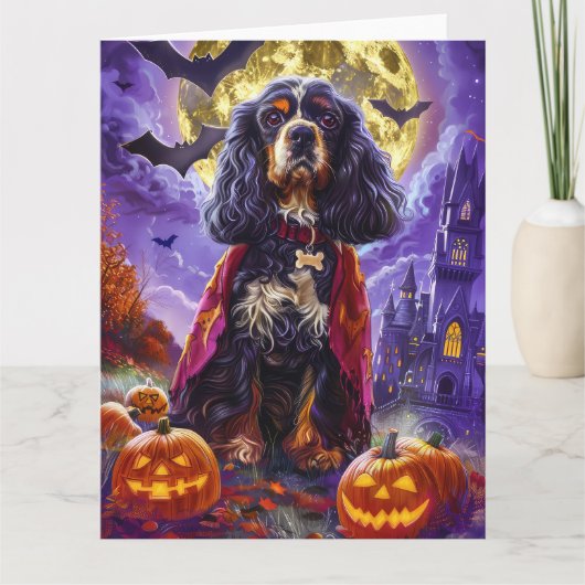 Carte Halloween Cocker Spaniel Vampire Citrouilles effro (Devant)