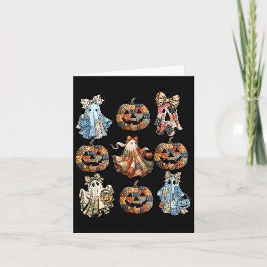 Carte Halloween Coquette Bow Citrouille Ghost Patchwork (Devant)