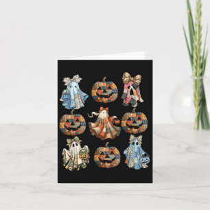 Carte Halloween Coquette Bow Citrouille Ghost Patchwork